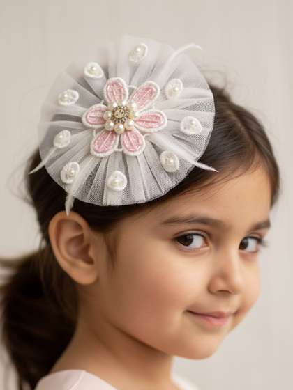 Choko Girls Off White
                    & Pink Lace Alligator Hair Clip
