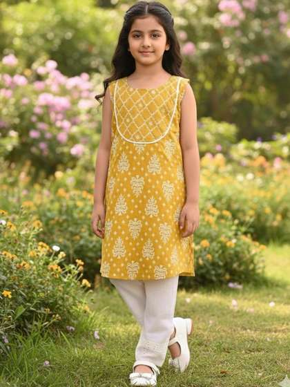 Sangria Girls Floral
                    Printed Pure Cotton Round Neck Kurti & Trousers
                    Kurta Set