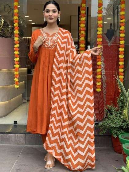 Keitra Women
                        Embroidered Empire Thread Work Kurta with
                        Trousers & With Dupatta
