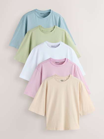 NEXT Pack of 5 Pure
                        Cotton Drop Shoulder Oversized T-shirt