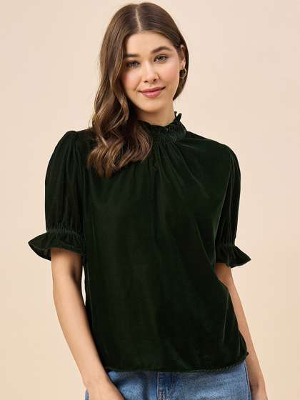 Style Quotient Puff
                        Sleeve Velvet Top