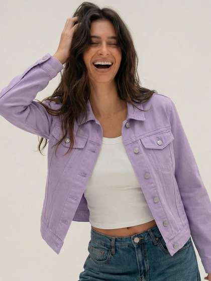 Tokyo Talkies Women
                        Purple Solid Denim Jacket