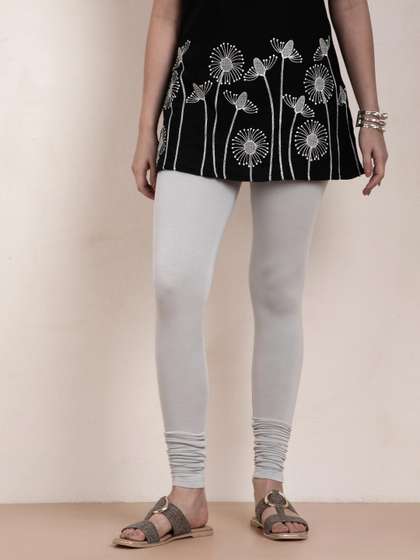 TWIN BIRDS Women
                          Grey Solid Churidar-Length Leggings