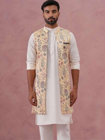 Jompers Men Floral
                          Embroidered Sherwani Set