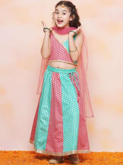Aj DEZInES Girls
                    Embellished Foil Print Ready to Wear Lehenga &
                    Blouse With Dupatta