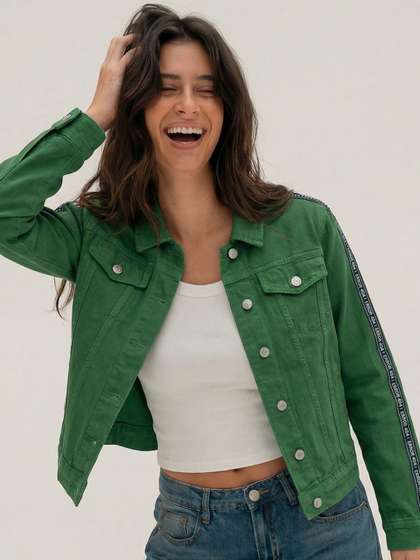 Tokyo Talkies Green
                        Printed Pure Cotton Denim Jacket