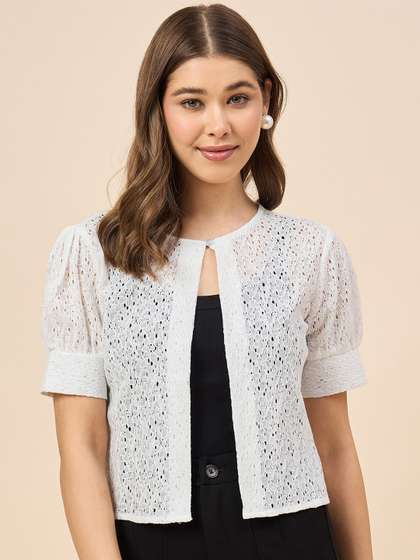 Style Quotient Women
                        Embroidered Crop Sheer Shrug