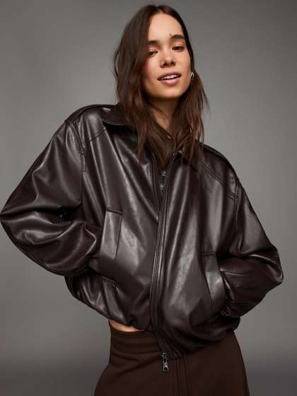 Bershka Leather
                        effect balloon jacket