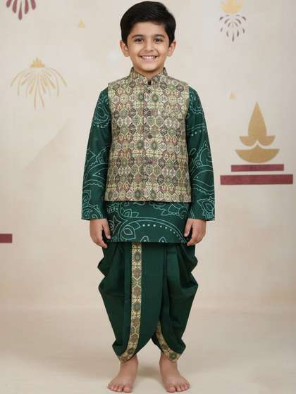 BAESD Boys Ethnic Motifs
                    Printed Regular Dupion Silk Kurta with Dhoti Pants