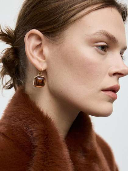 MANGO Artificial
                        Beads Studded Square Shaped Drop Earrings