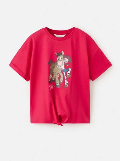 Mango Kids Girls Toy
                    Story Print Pure Cotton Tops with Tie-Ups Detail