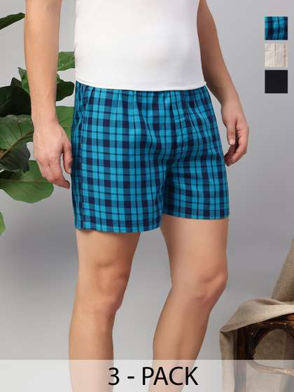 Thomas Scott Men
                          Pack Of 3 Checked Cotton Mid-Rise Boxer