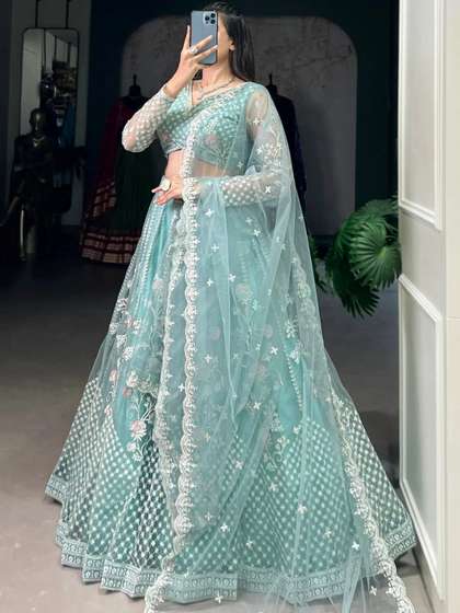 UDBHAV EXPORT
                        Embroidered Thread Work Semi-Stitched Lehenga
                        & Blouse With Dupatta
