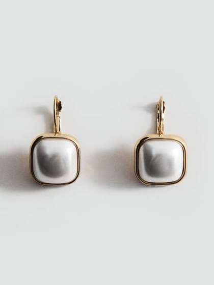 MANGO Artificial
                          Beads Studded Square Shaped Drop Earrings