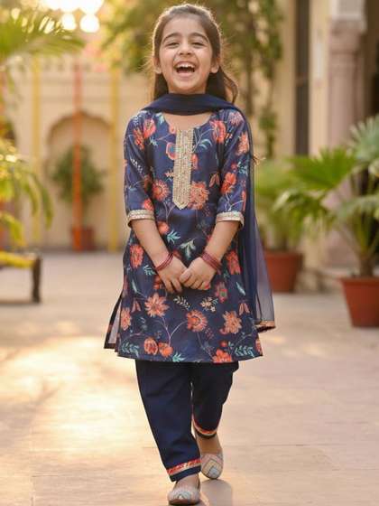 Sangria Girls Printed
                    Round Neck Kurta Sets