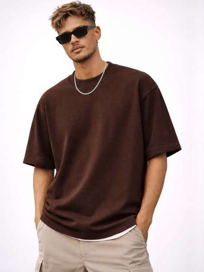 Organic Chics Men
                        Oversized Solid Brown T-shirt