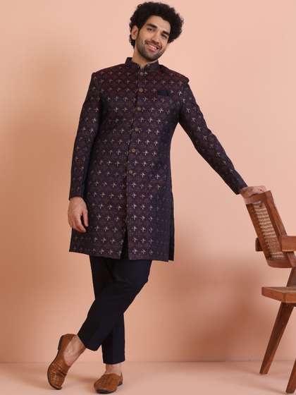 KISAHWoven Design
                          Mandarin Collar Sherwani