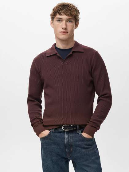 MANGO MAN Ribbed
                        Polo-Collar Pullover