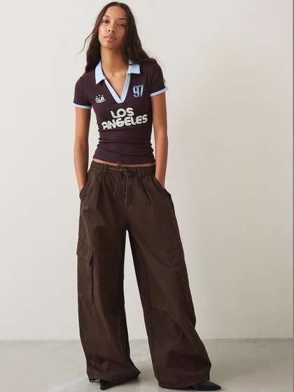 Bershka Printed
                        parachute cargo trousers