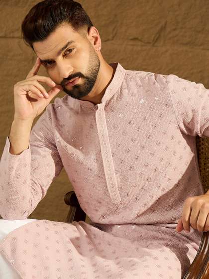House of Pataudi
                      Embroidered Mandarin Collar Kurta & Trousers