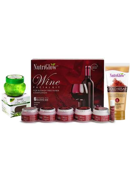 NutriGlow Wine Facial
                    Kit For Glowing Skin - Tan Removal - Turmeric Face
                    Wash & Aloe Vera