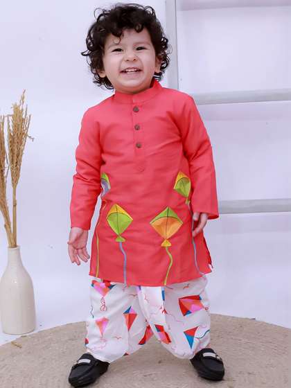 KID1 Boys Ethnic
                      Motifs Embroidered Regular Thread Work Pure Cotton
                      Kurta with Dhoti Pants