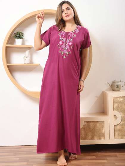 EASY MOM Embroidered
                        Maxi Nightdress