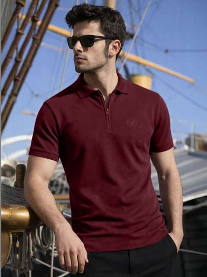 VEIRDO Men Polo
                        Collar Pure Cotton Pockets T-shirt