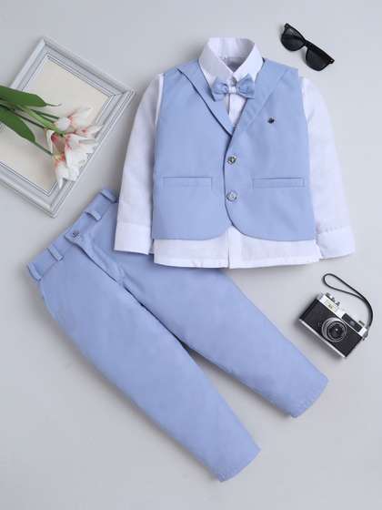 FOURFOLDS Boys Single
                    Breasted Three-Piece Suit With Bow