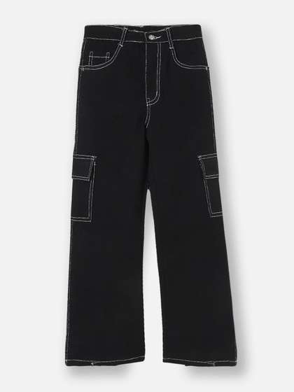 Urbano Juniors Boy's
                    Black Loose Baggy Fit Washed Denim Cargo Jeans with
                    Stretchable