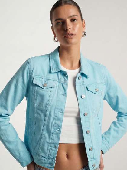 Tokyo Talkies Women
                        Turquoise Blue Denim Jacket