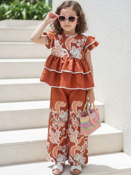 Cutiekins Girls Printed
                    Top with Palazzos