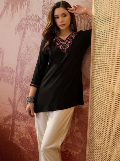 Sangria Black
                            Embroidered Short Kurti