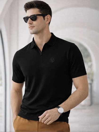 VEIRDO Men Polo
                          Collar Pure Cotton T-shirt