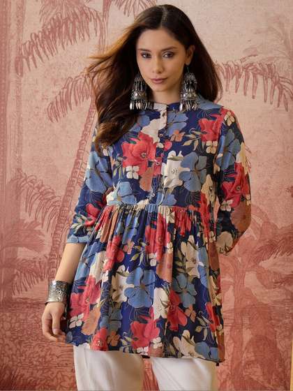 Sangria Floral Foil
                        Printed A-Line Kurti