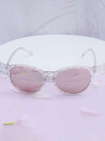 DukieKooky Unisex Kids
                    Peach Lens & Transparent Oval Sunglasses with