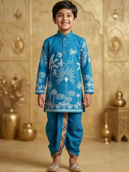 Cae Boys Ethnic Motifs
                    Printed Regular Dupion Silk Kurta with Dhoti Pants