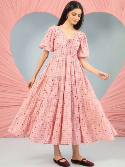 anayna Printed
                          Cotton Fit & Flared Maxi Ethnic Dresses