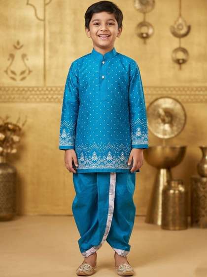 TAKE STYLE Boys Ethnic
                      Motifs Printed Regular Dupion Silk Kurta with
                      Dhoti Pants