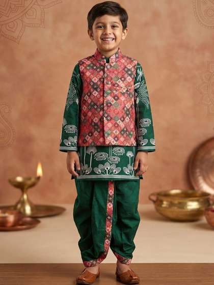TAKE STYLE Boys Ethnic
                      Motifs Printed Regular Dupion Silk Kurta with
                      Dhoti Pants