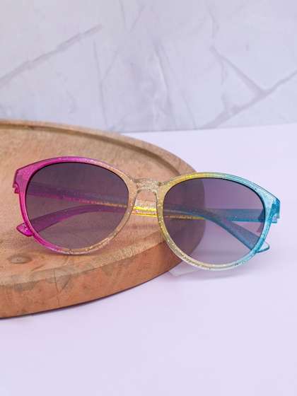 DukieKooky Unisex Kids
                      Purple Lens & Yellow Oval Sunglasses with