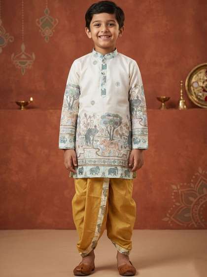 TAKE STYLE Boys Ethnic
                    Motifs Printed Regular Dupion Silk Kurta with Dhoti
                    Pants