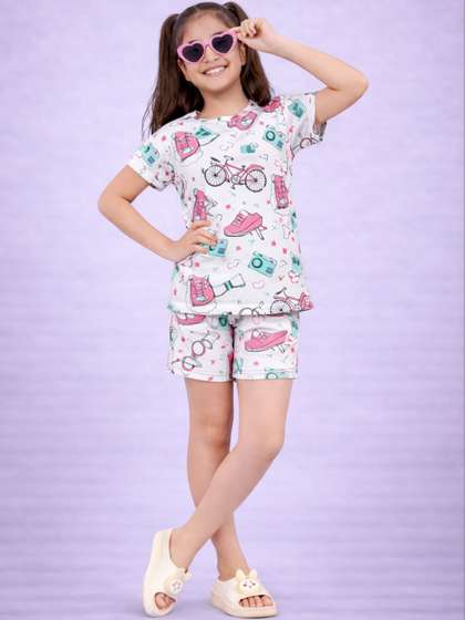 BAESD Girls Printed
                    Short Sleeves Nightdress