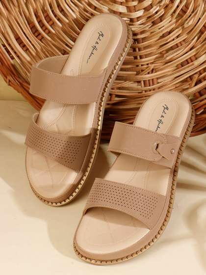 Mast & Harbour
                        Women Open Toe Flats with Laser Cuts