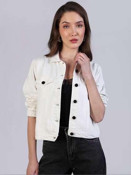 Urbano Fashion
                          Women White Regular Fit Washed Full Sleeve
                          Denim Jacket