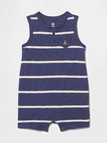 GAP Kids Horizontal
                    Stripes Henley Neck Rompers