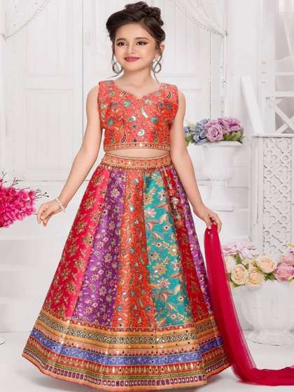 KL9KIDS Girls
                        Embellished Mirror Work Tie and Dye
                        Semi-Stitched Lehenga & Blouse With Dupatta