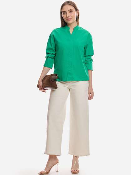 Virgio Women
                        Mandarin Collar Cotton Boxy Longline Top