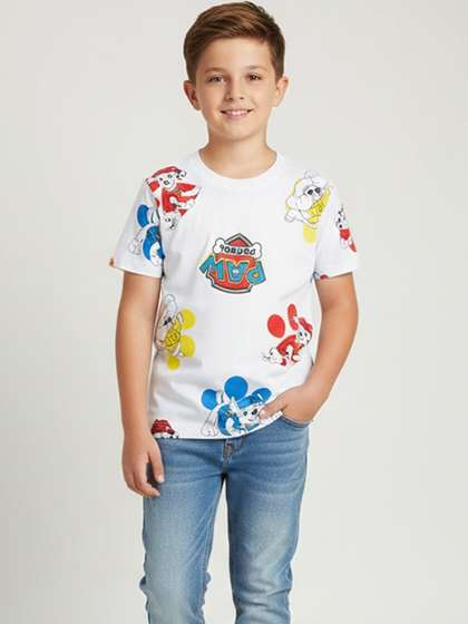 YK X Minute Mirth Boys
                    Paw Patrol Printed Half Sleeve Cotton T-Shirt