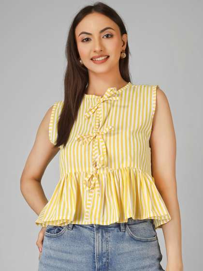 Yunic29 Striped
                          Cotton Peplum Top